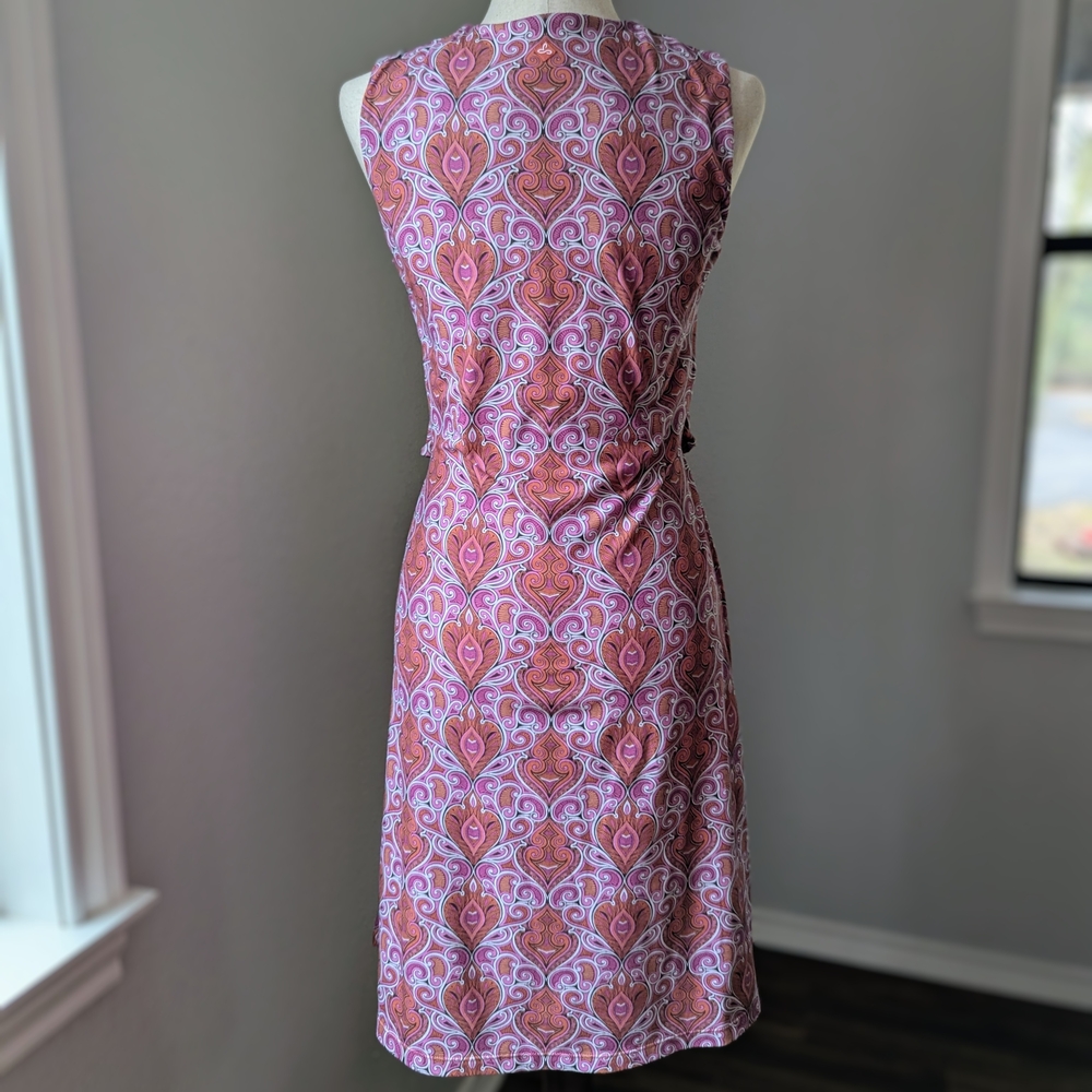 PrAna Women’s Medium Sleeveless Wrap Dress Pink Paisley Above Knee Stretch Cute - Picture 5 of 11